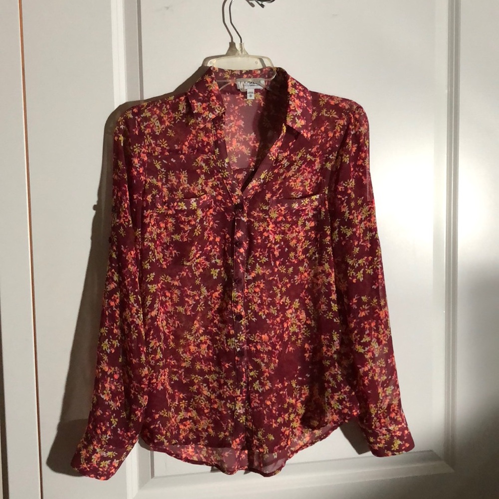 Floral semi sheer button down